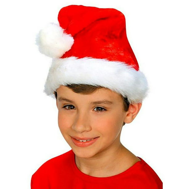 L Red Plush Santa Hat White Faux Fur Trim Costume NWT Christmas Adult Sizes S 